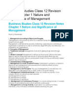 Business Studies Class 12 Revision Notes Chapter 1 Nature and Significance of Management