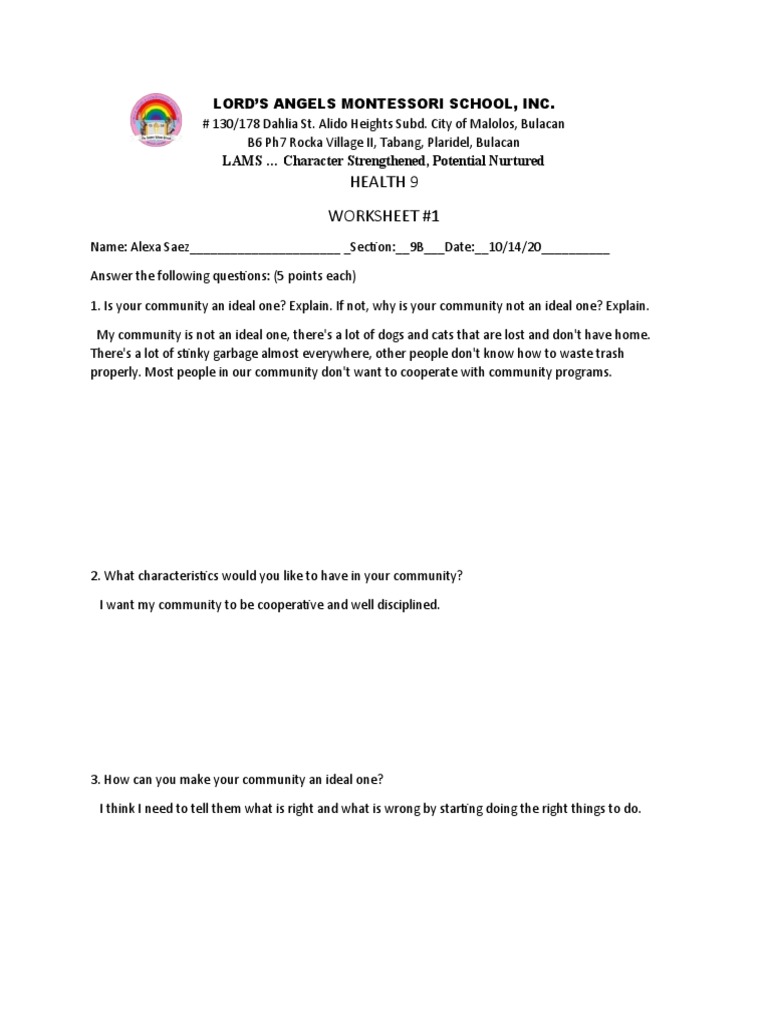 Community Improvement Worksheet for Students | PDF