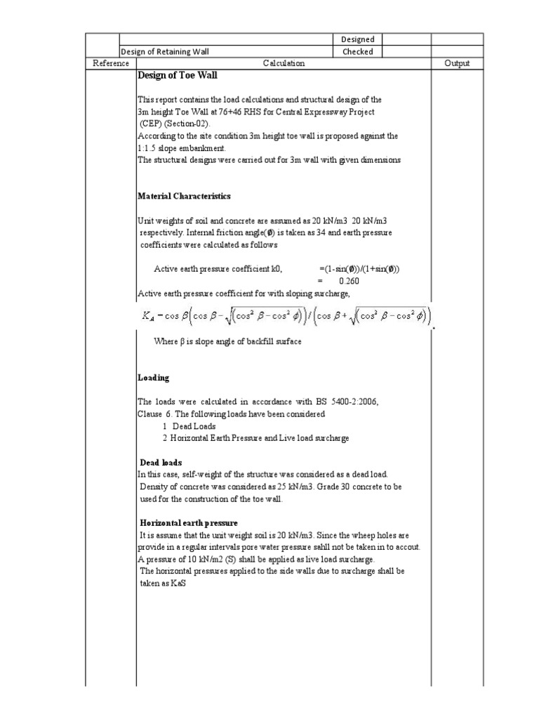 Structural Design of 3m Toe Wall | PDF | Bending | Stress (Mechanics)