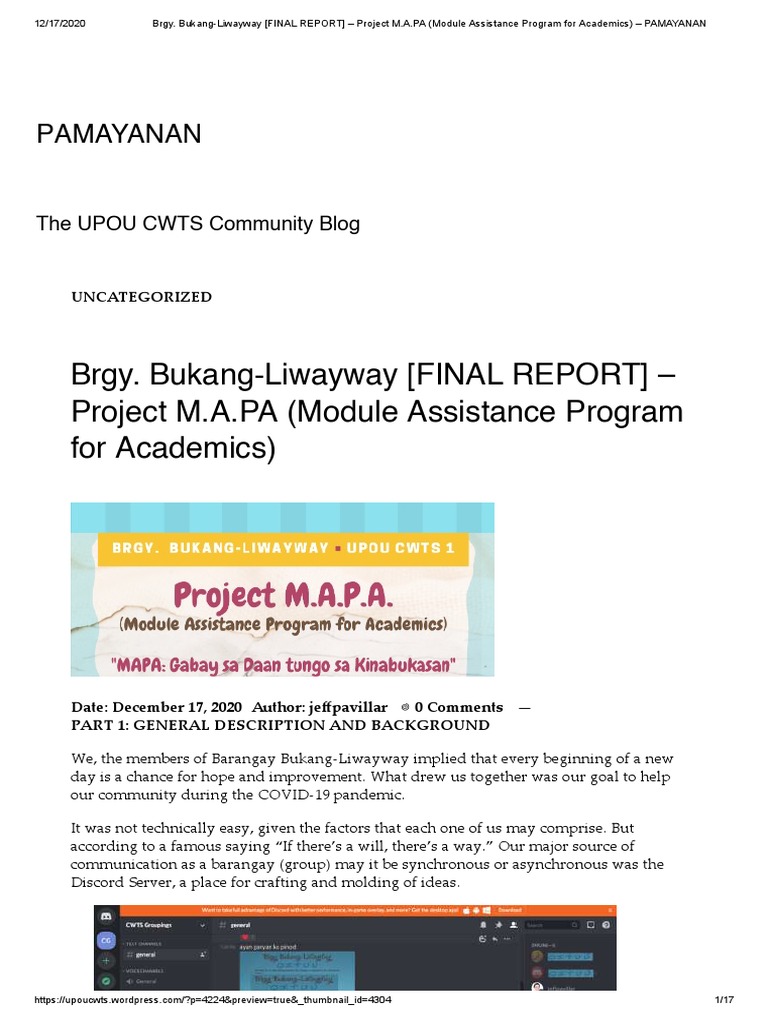 Brgy. Bukang-Liwayway FINAL REPORT Project M.A.PA DRAFT DRAFT DRAFT ...