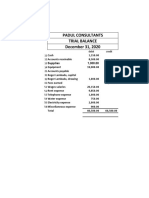 Padul Consultants Trial Balance December 31, 2020: Debit Credit 11 12 13 14 21 31 32 41 51 52 53 54 55 56