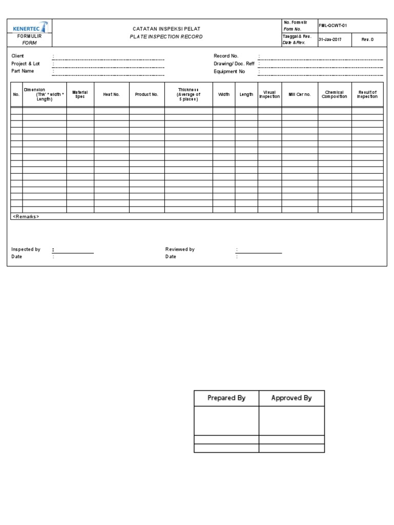 Plate Inspection Record 310117 | PDF