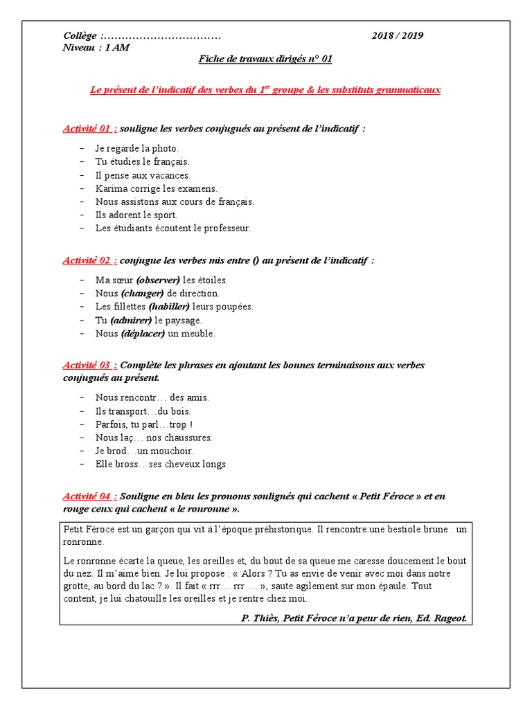 Les Expansions Du Nom Exercices Corrigés 3eme Pdf 43 Exercices T.D 1am | PDF | Verbe | Morphologie linguistique