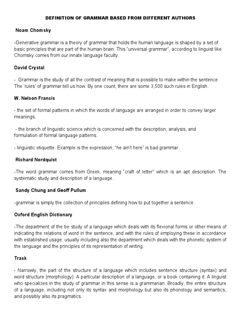 Definitions of Grammar by Various Authors | PDF | Grammar | Morphology ...