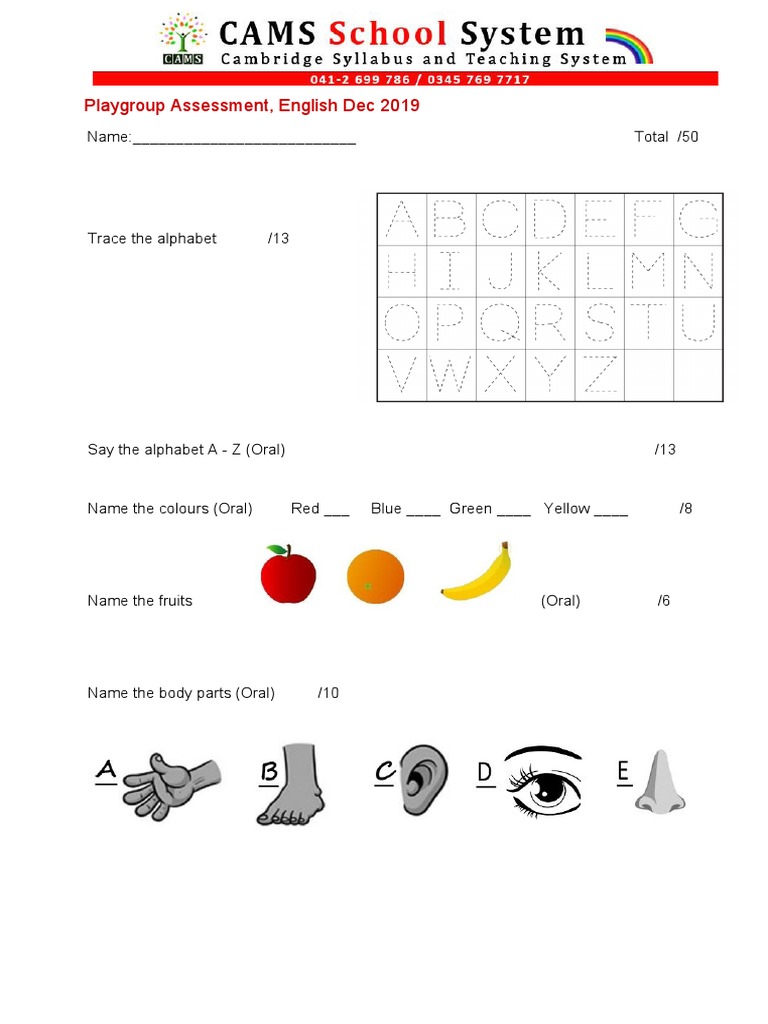 Playgroup English Assessment 2019 | PDF | Language Arts & Discipline ...