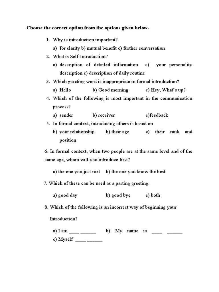 Self-Introduction Quiz for Students | PDF