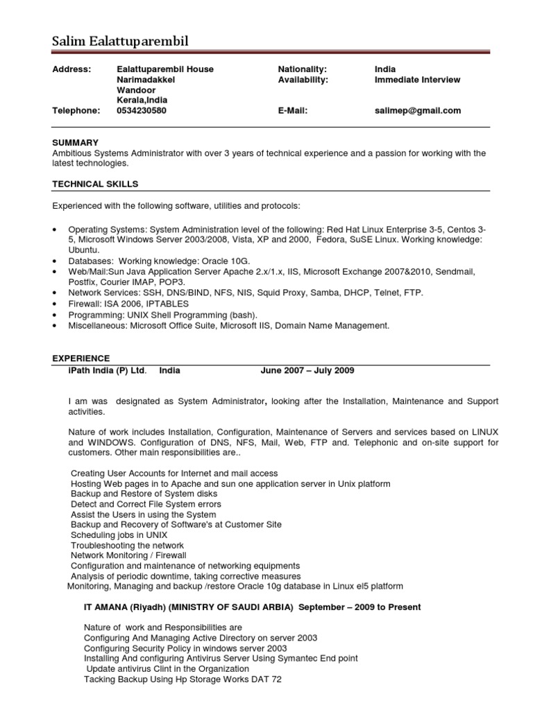 Salim CV | PDF | Linux | File Transfer Protocol