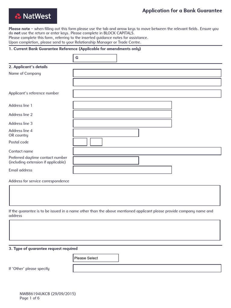 Bank Guarantee Application Form | PDF | Guarantee | Payments