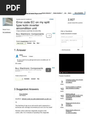 Error Code Ec On My Split Type Kolin Inverter Aircondition Fixya Air Conditioning Equipment