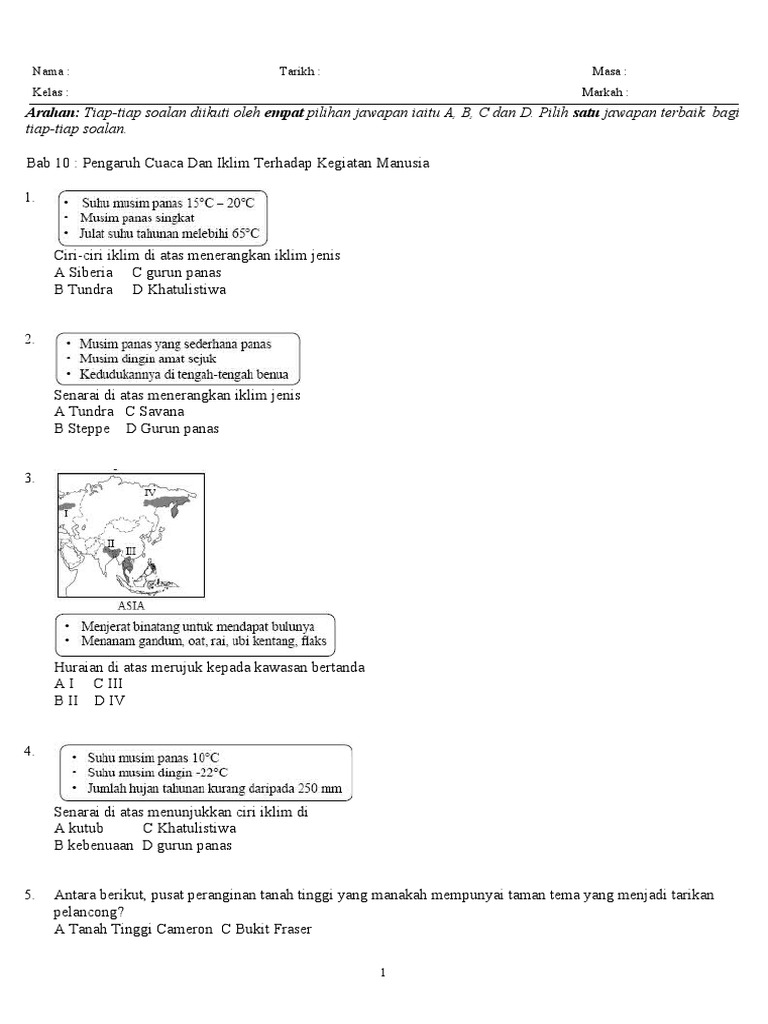 Latihan geo ting.1 :Unit 10. Pengaruh Cuaca Dan Iklim 