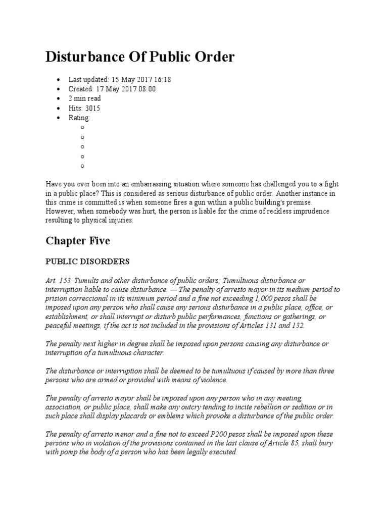 Public Order Disturbance Laws Explained | PDF | Public Law | Crime ...