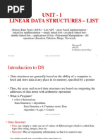 Unit - I Linear Data Structures - List: Elavarasi.K Ap/Cse S.A Engineering College