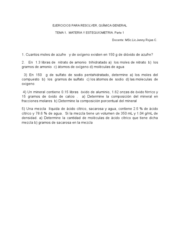 Tema 1 Parte 1, Ejercicios para Resolver | PDF