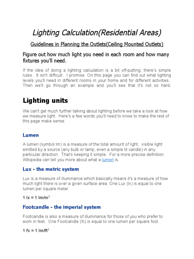 Lighting Calculation PDF Lighting Light