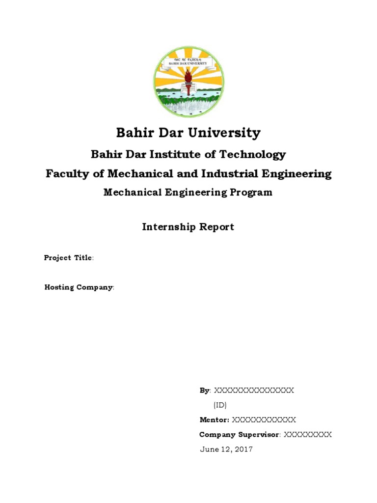 Bahir Dar University Bahir Dar Institute Of Technology Faculty Of Mechanical And Industrial Engineering Pdf Mentorship Engineering