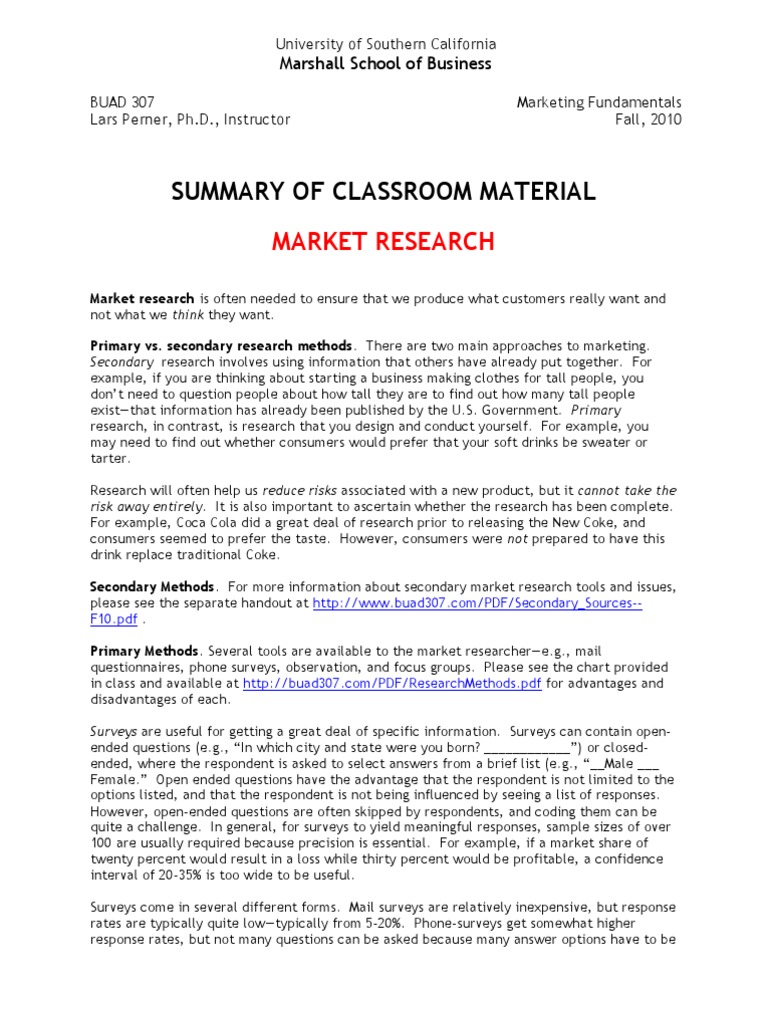 Summary of Classroom Material: Market Research | PDF | Focus Group ...
