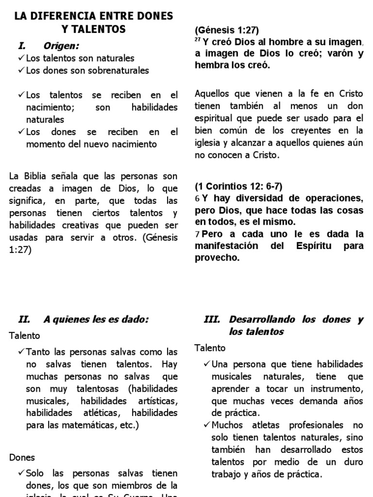 Diferencias entre Dones y Talentos | PDF | Fe | Primera epístola a los ...