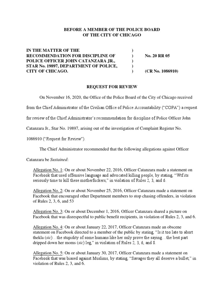 Officer John Catanzara Discipline | PDF | Common Law | Public Sphere