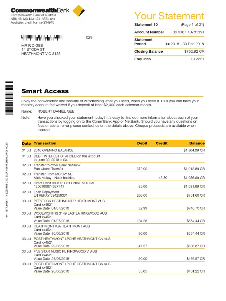 Bank Statement Summary: Jul-Dec 2018 | PDF | Financial Transaction ...
