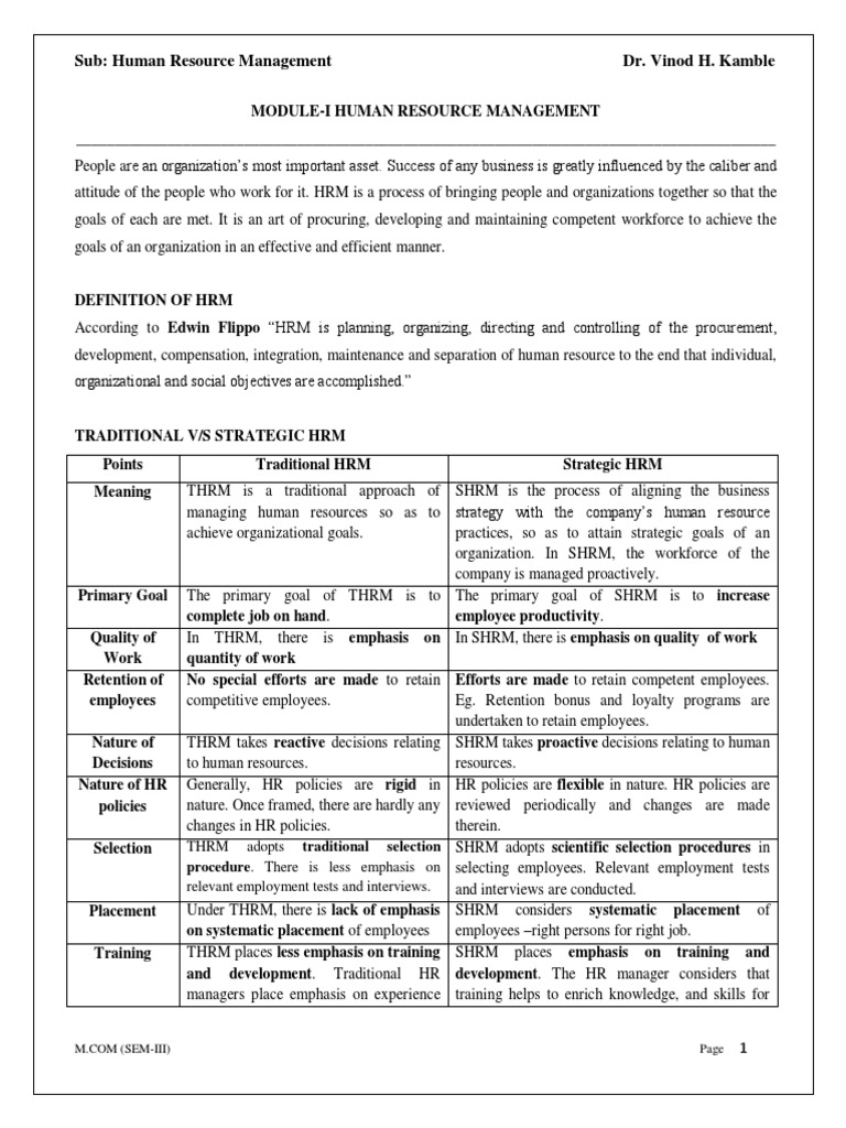 Sem-III HRM Module-I 3 | PDF | Human Resources | Human Resource Management