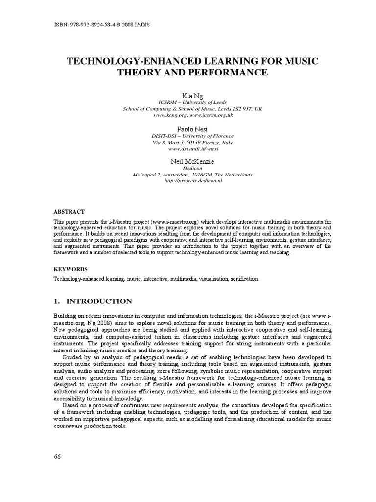 Technology-Enhanced Learning For Music Theory and Performance | PDF ...