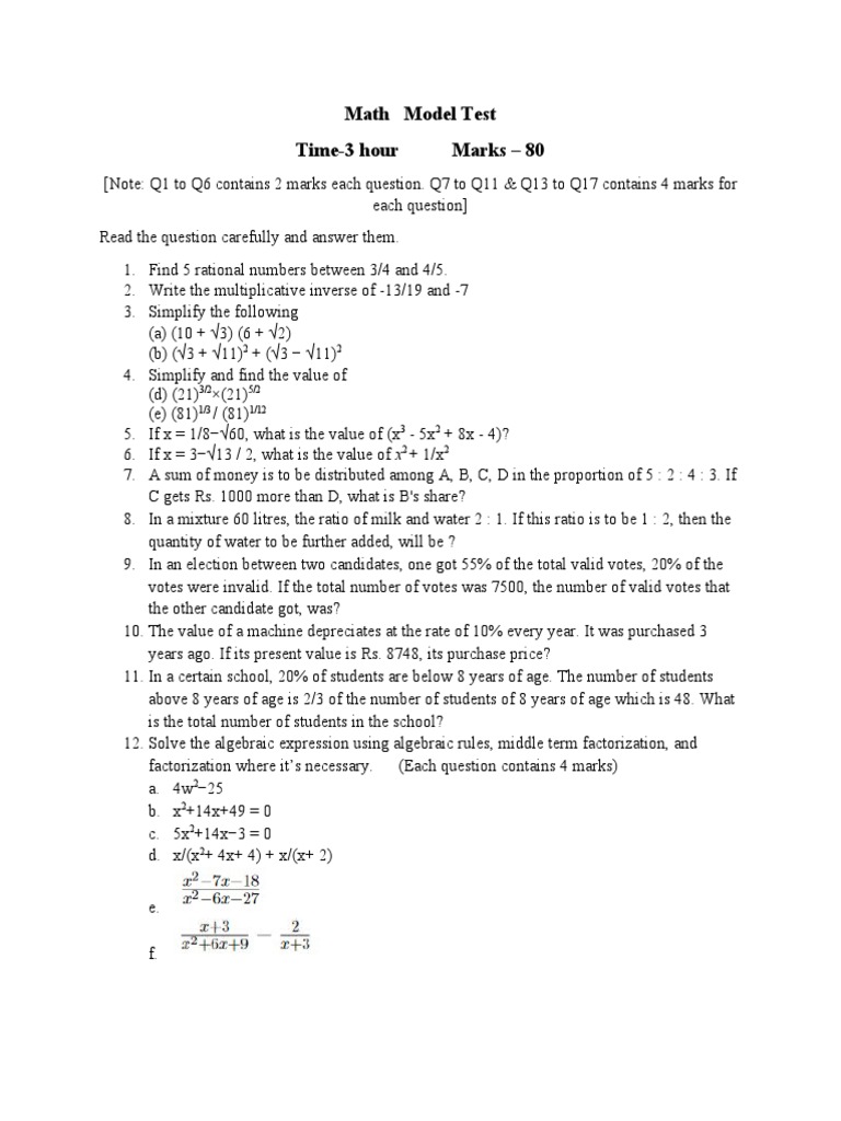 Math Model Test for Scholastica School | PDF | Line (Geometry) | Equations