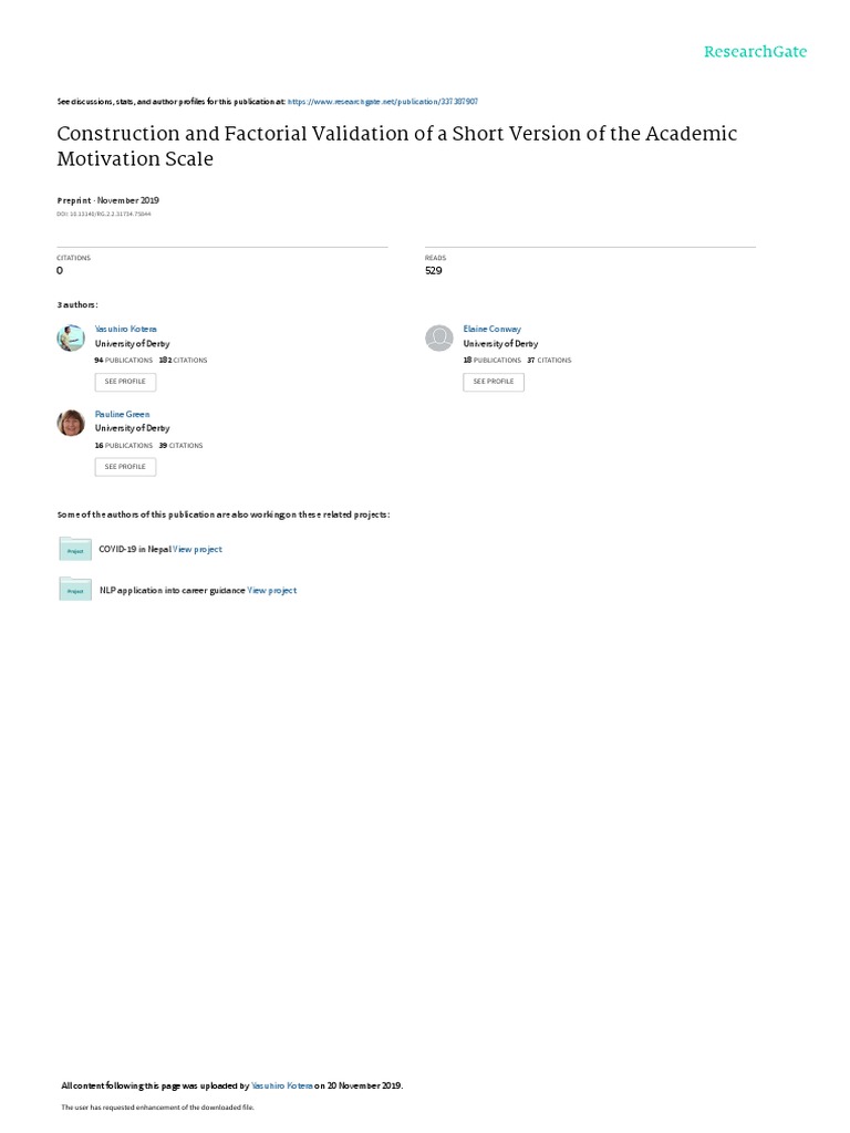 Short Academic Motivation Scale Validation | PDF | Motivation ...