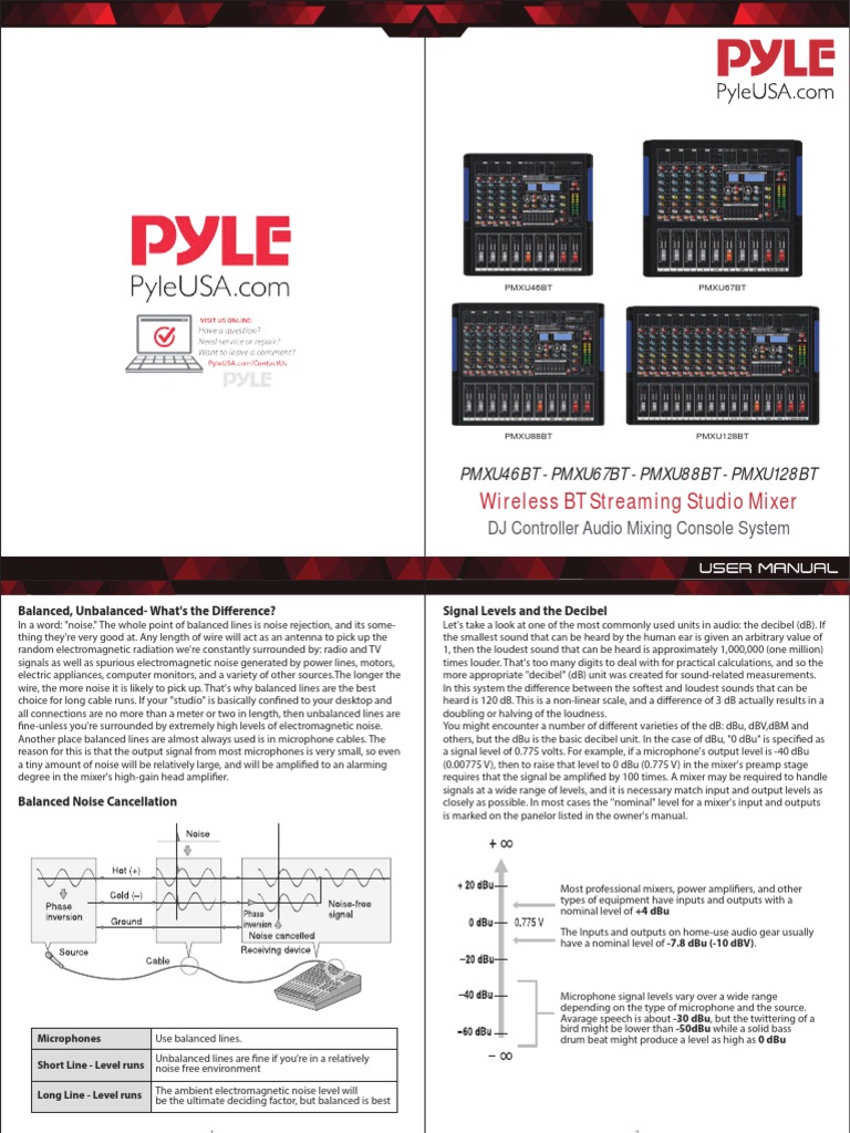 10B 11A Pyle PMXU128BT 12Ch Bluetooth Studio Mixer PDF | PDF | Decibel ...