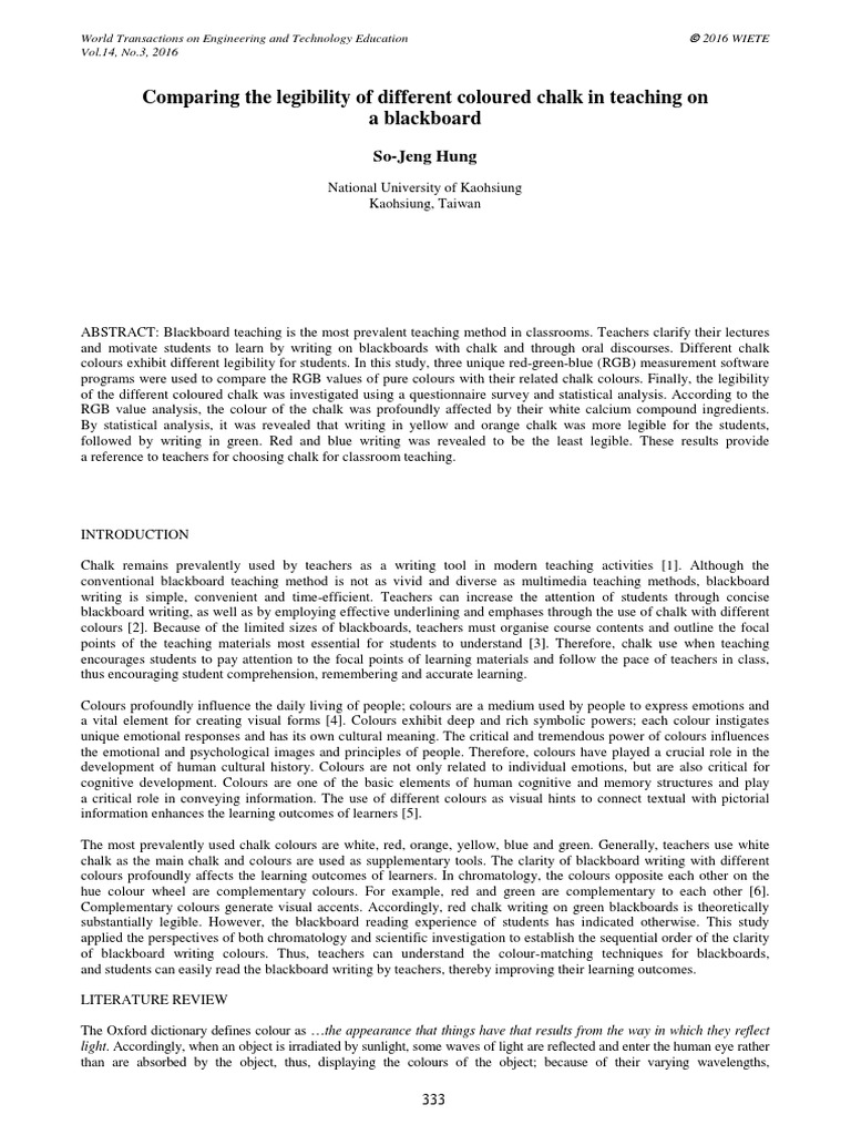 Chalk Color Legibility in Teaching | PDF | Color | Light