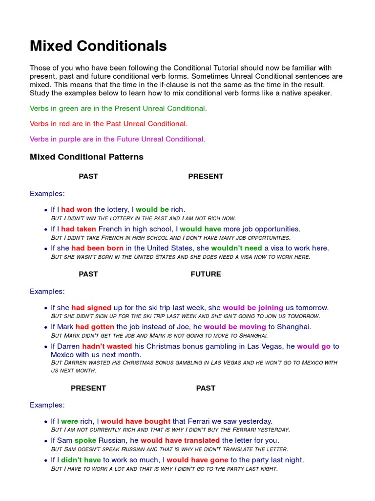 Mixed Conditionals Guide | PDF | Language Mechanics | Linguistic Morphology