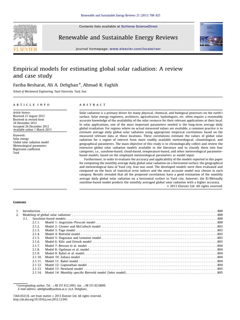 Empirical Models For Estimating Global Solar Radiation | PDF | Solar ...