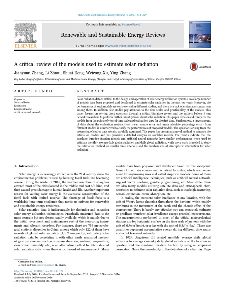 A Critical Review of The Models Used To Estimate Solar Radiation | PDF ...
