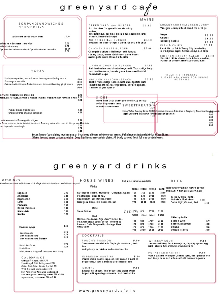 Green Yard Cafe Menu Overview | PDF | Hamburgers | French Fries