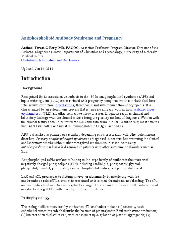 Antiphospholipid Antibody Syndrome and Pregnancy PDF Medical