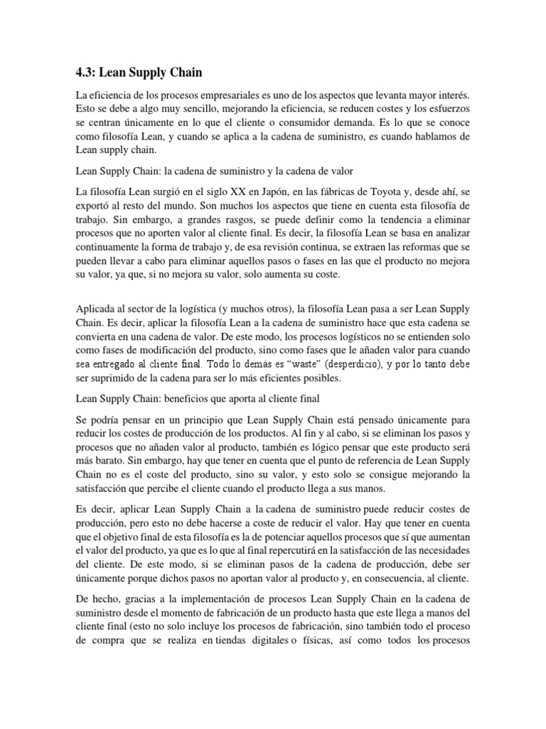 Filosofía Lean en la Cadena de Suministro | PDF | Logística | Almacén
