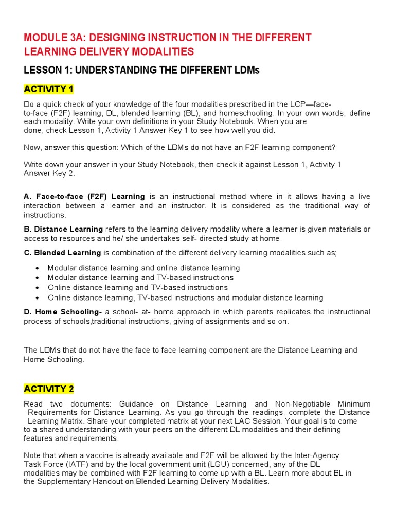 Understanding Learning Delivery Modalities | PDF | Educational ...
