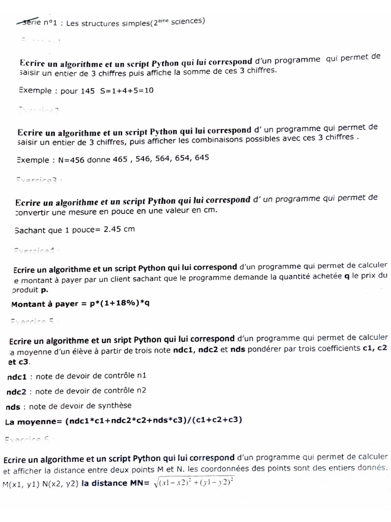 Algorithmes Python pour structures simples | PDF