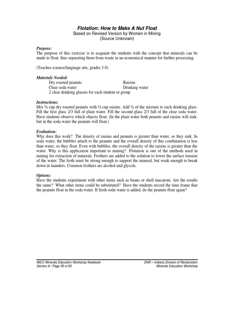 Flotation: How To Make A Nut Float: Purpose | PDF