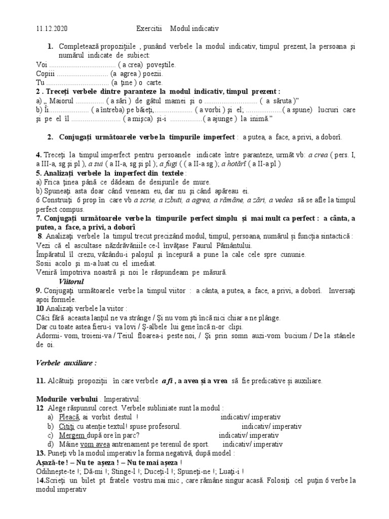 11.12.2020 Aplicatii. Modul Indicativ | PDF