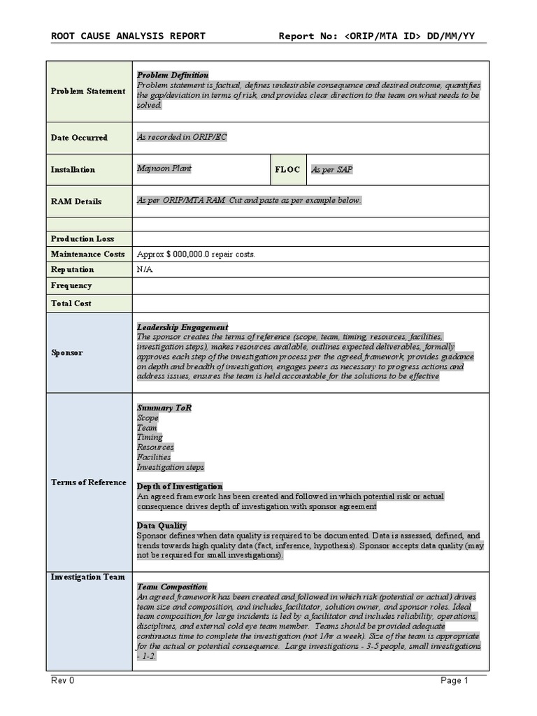 1 RCA Template PDF Risk Data Quality