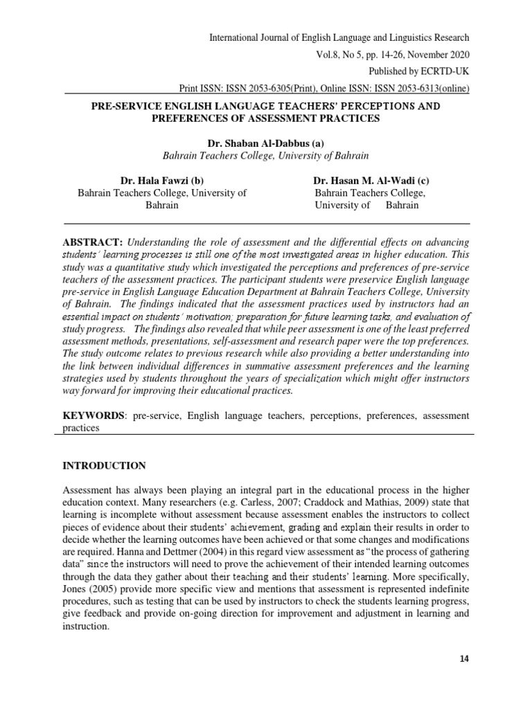 Pre Service English Language Teachers' Perceptions and Preferences of ...