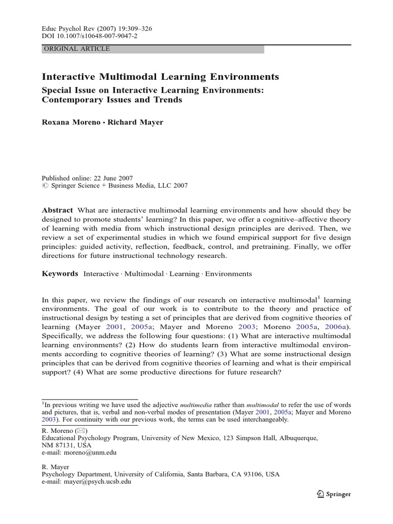 Interactive Multimodal Learning Environments