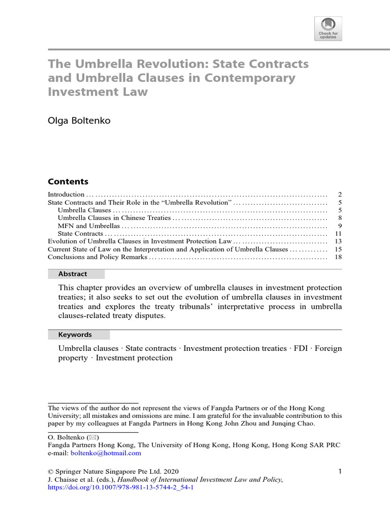 The Umbrella Revolution State Contracts and Umbrella Clauses in