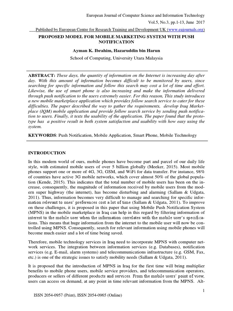 Proposed Model For Mobile Marketing System With Push Notification | PDF ...