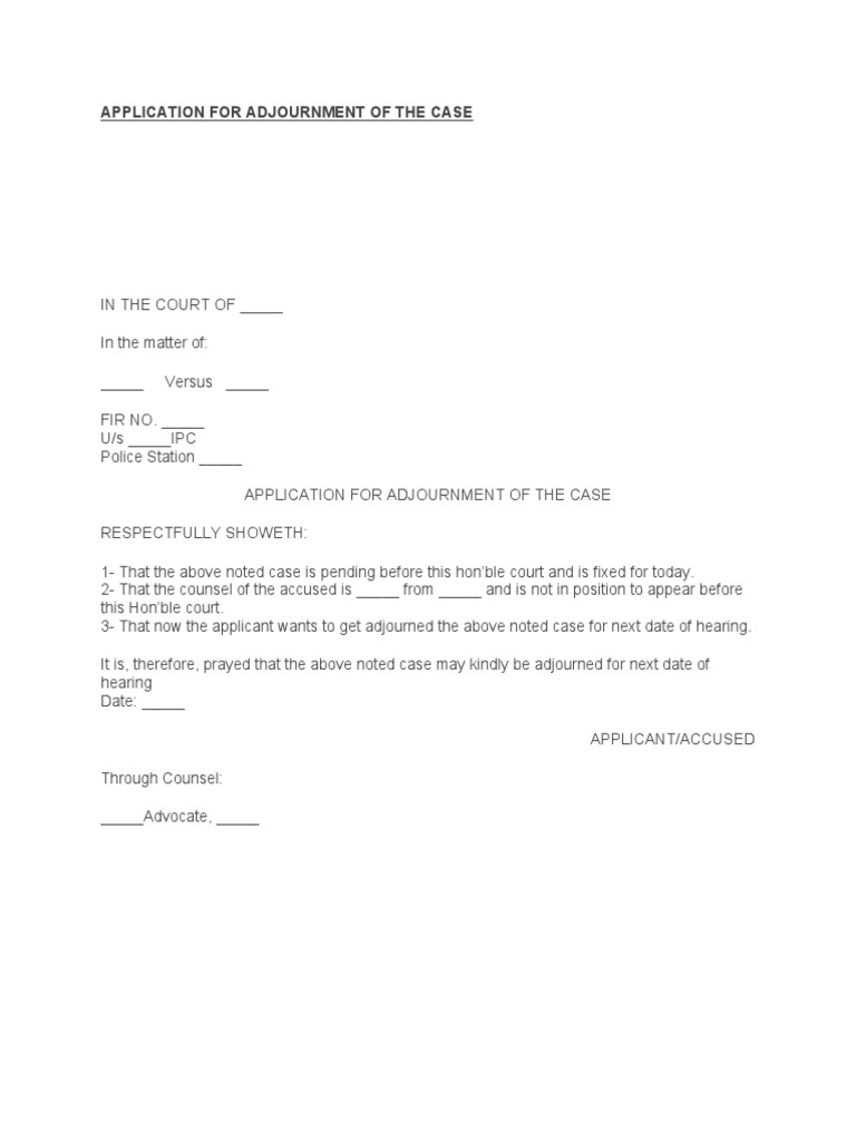 Application For Adjournment of The Case PDF