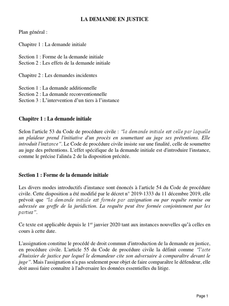 La Demande Initiale en Justice | PDF | Médiation | Compétence