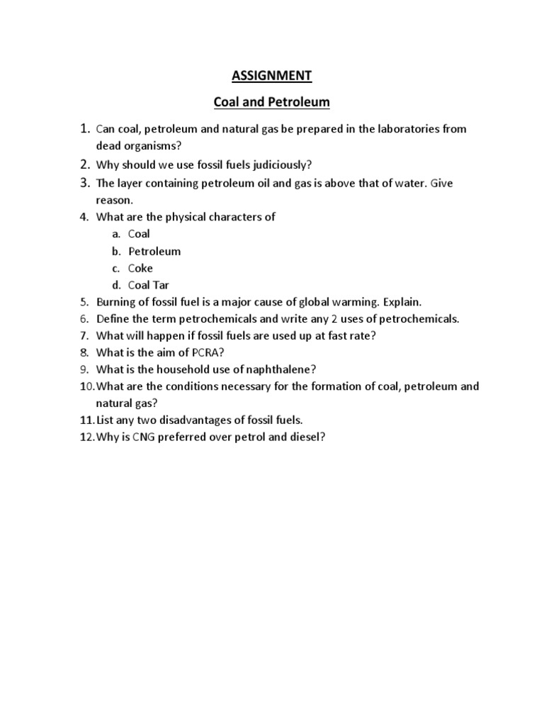 Assignment Coal and Petroleum | PDF