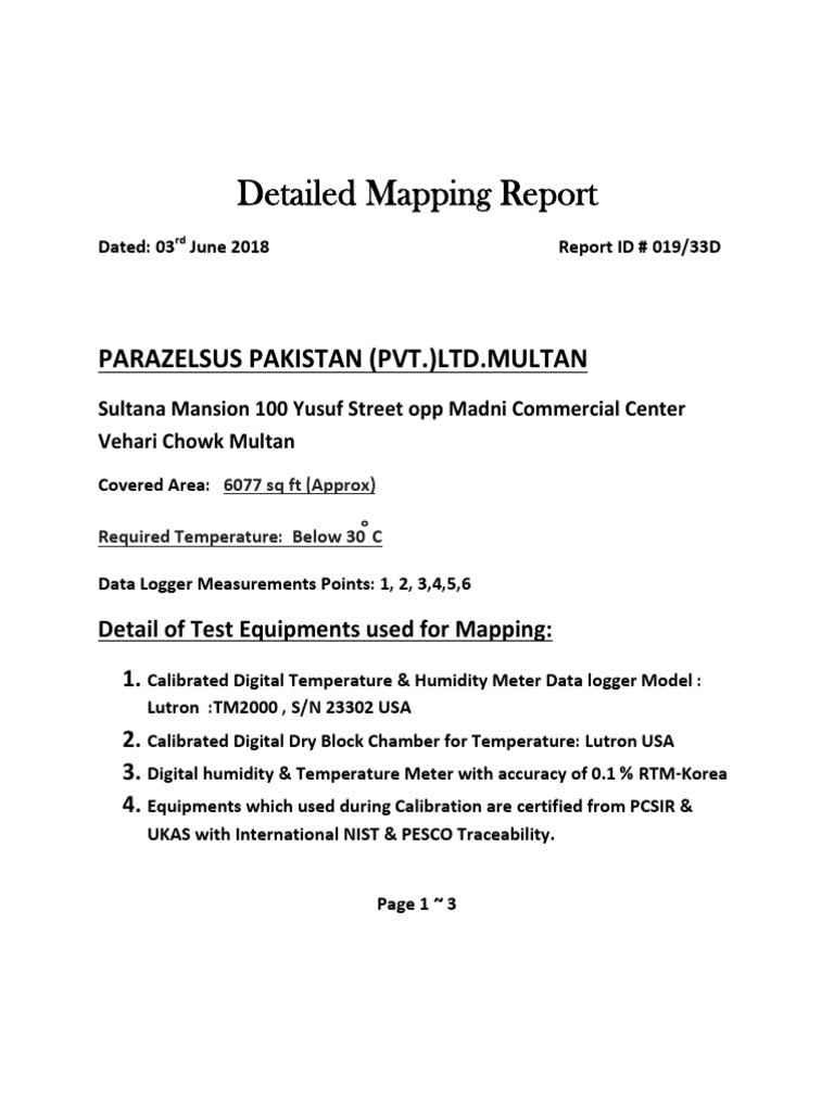 Temperature Mapping Report for Warehouse | PDF | Calibration | Business