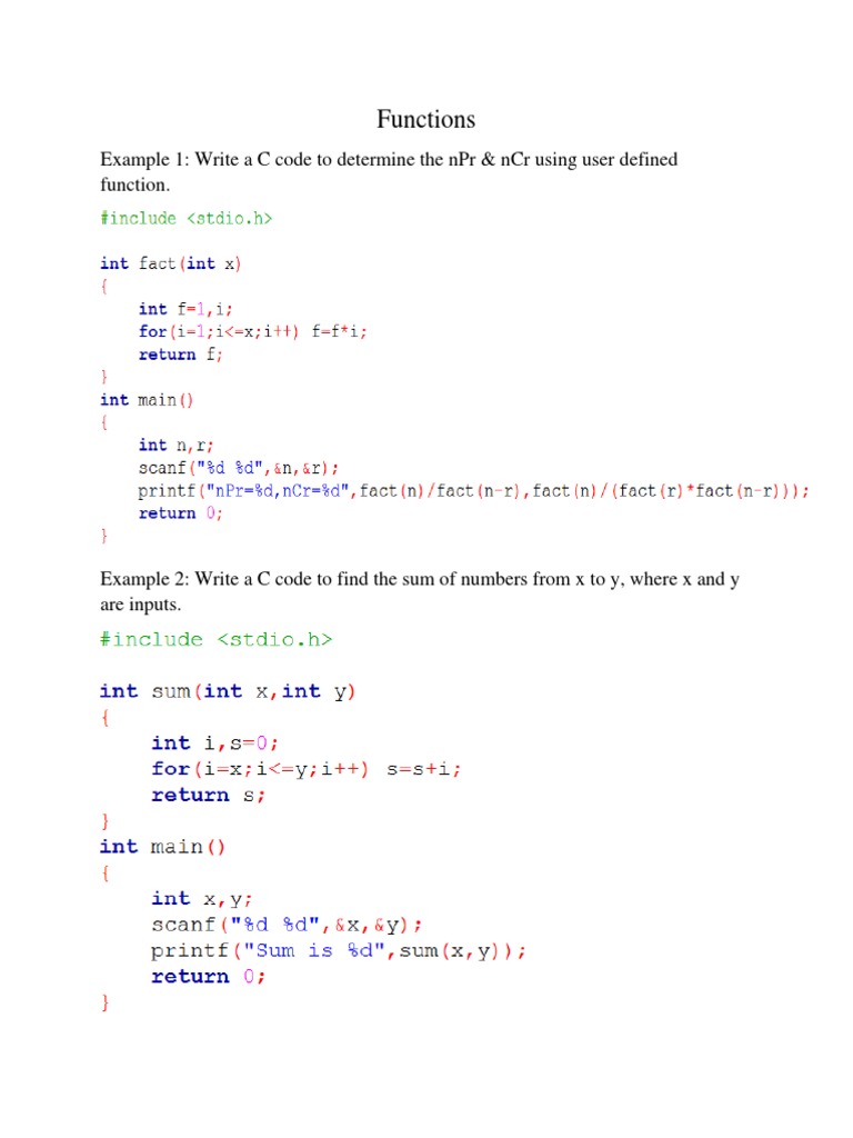 Functions: Example 1: Write A C Code To Determine The NPR & NCR Using ...