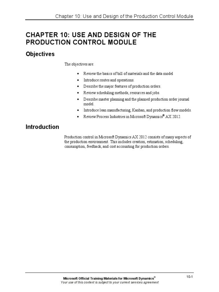 Chapter 10: Use and Design of The Production Control Module: Objectives ...